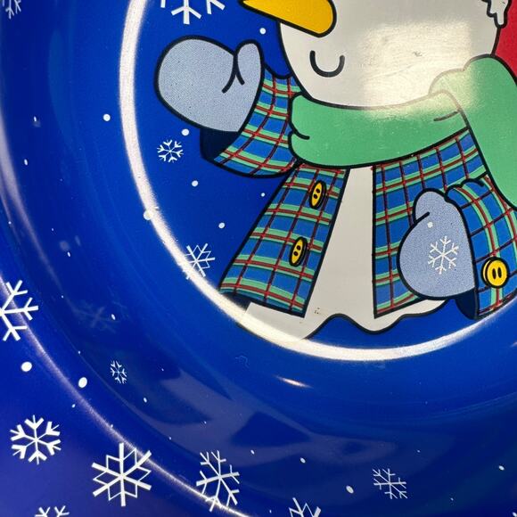 Vintage Snowman Snowflake Winter Serving Bowl Navy Blue Scallop Edge Holiday - Picture 2 of 7